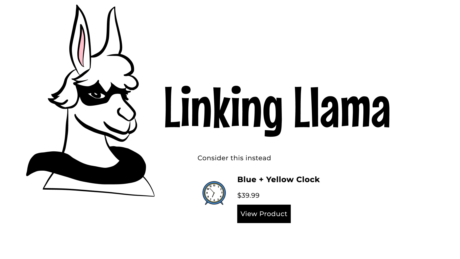 Logo de Linking Llama avec un bloc de produit alternatif