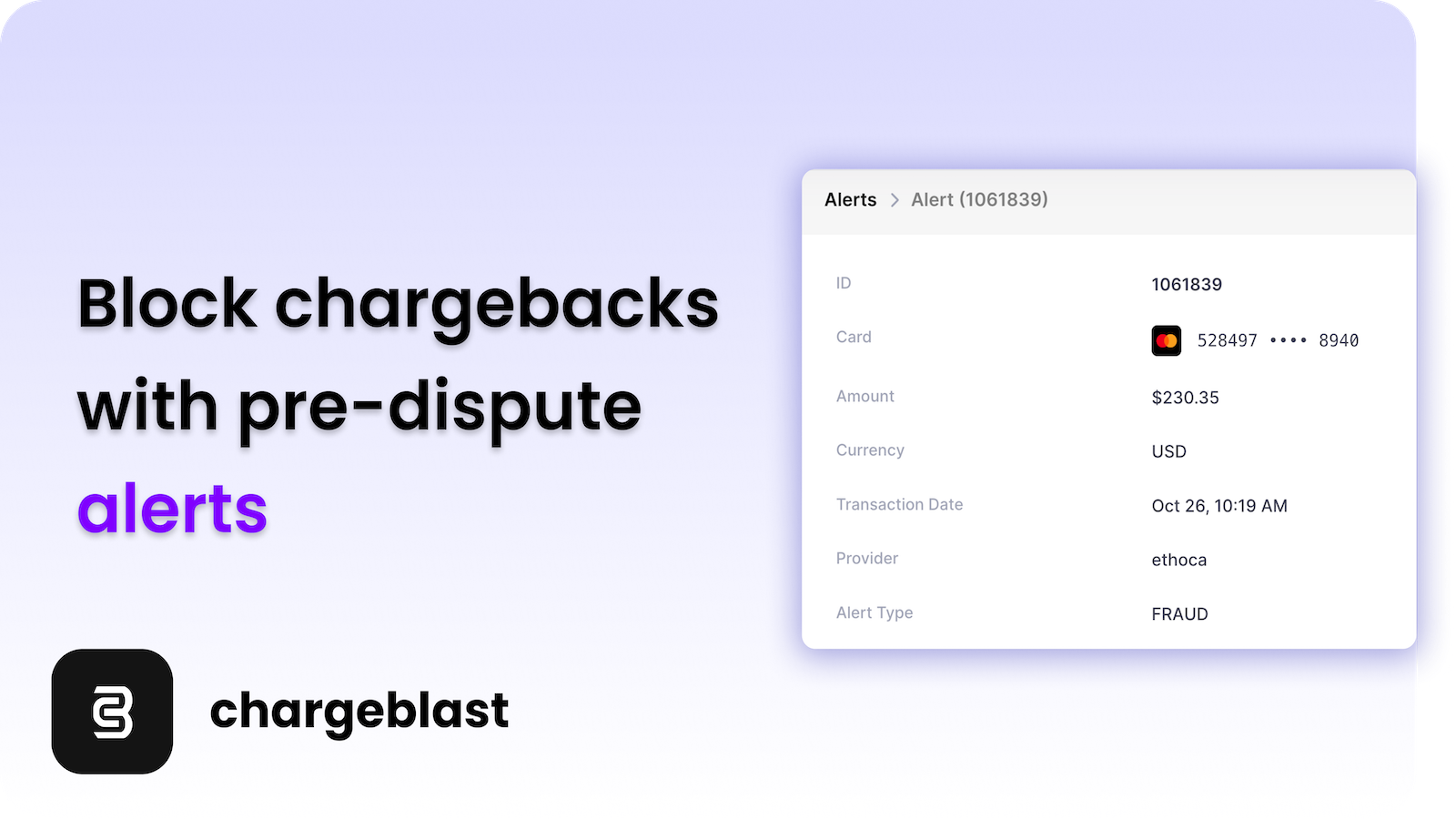 Détails du chargeback de chaque réseau de cartes. 