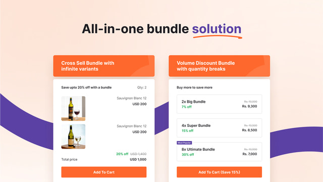Cross Sell, Volume Discount, Fixed Bundle and Mix & Match Bundle