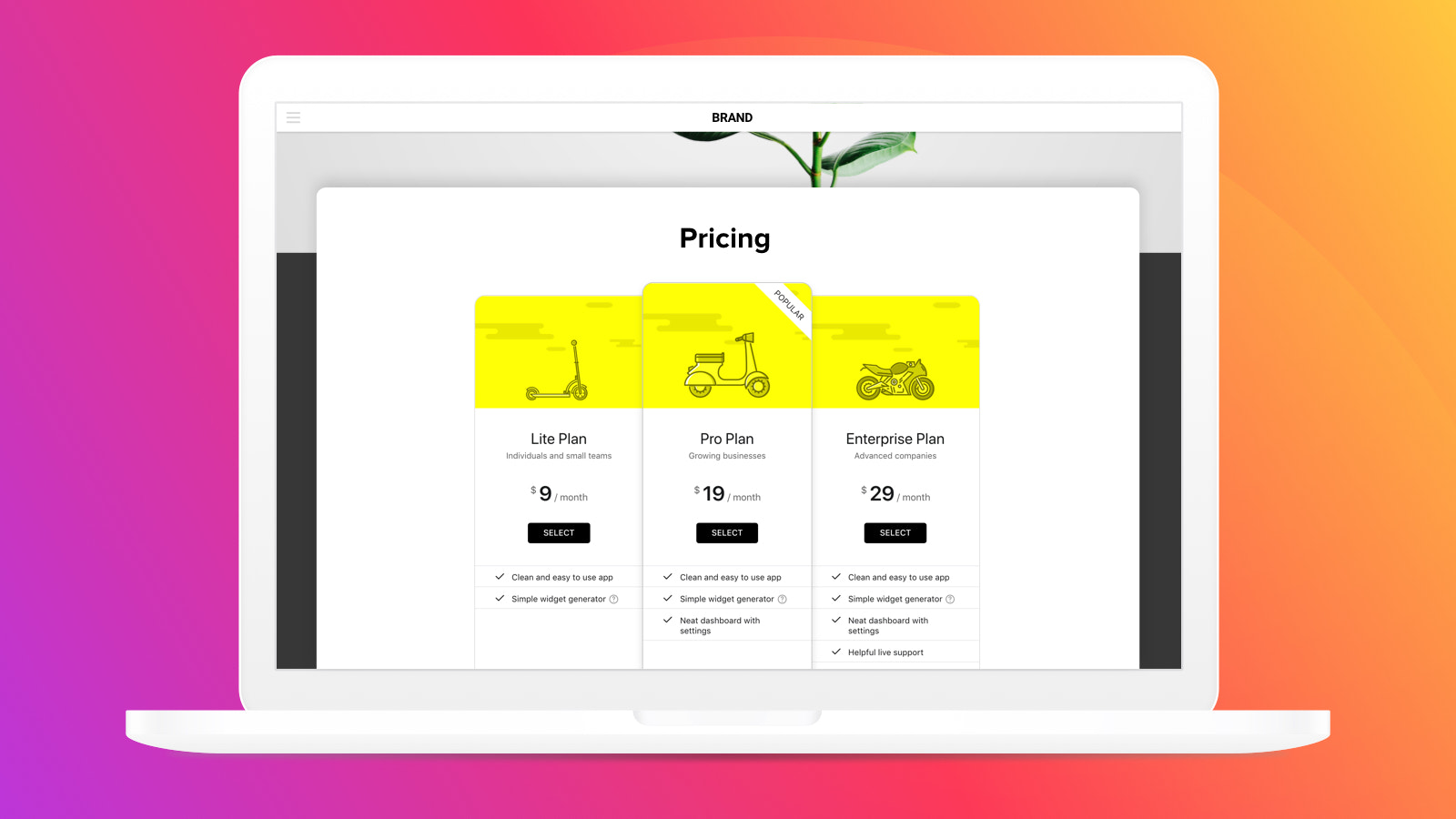 Disfruta del diseño de precios limpio adecuado para cualquier concepto de sitio web