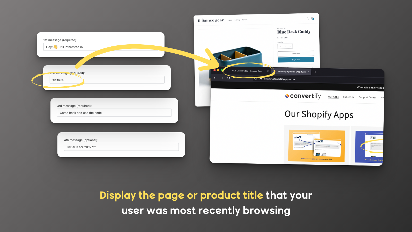 Display the page or product title as one of the messages