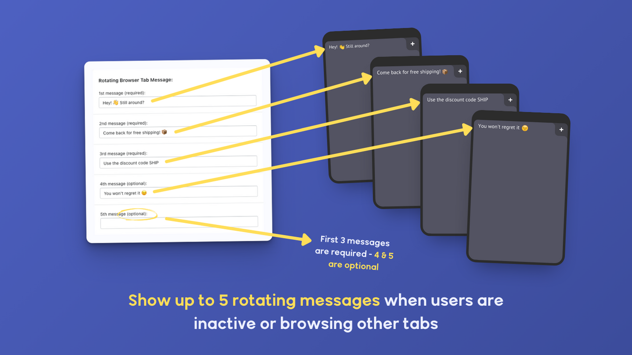 Show up to 5 rotating messages when visitor is in another tab