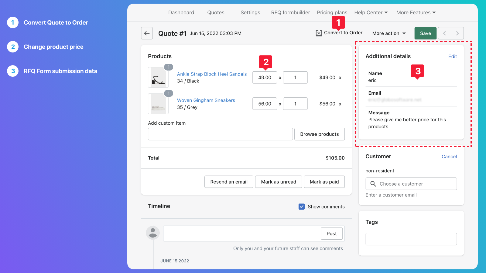Manage Request a Quote on Shopify store