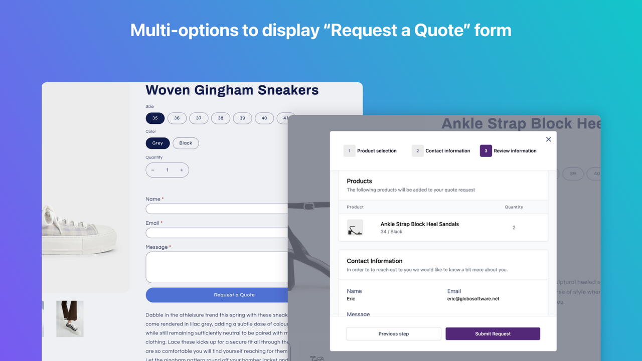 You can display "Quote Form" in the product individual page