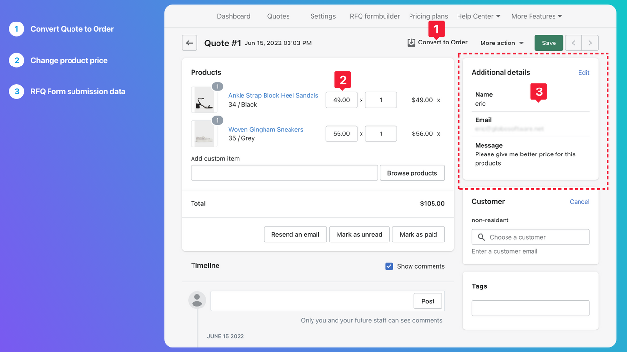 Manage Request a Quote on Shopify store