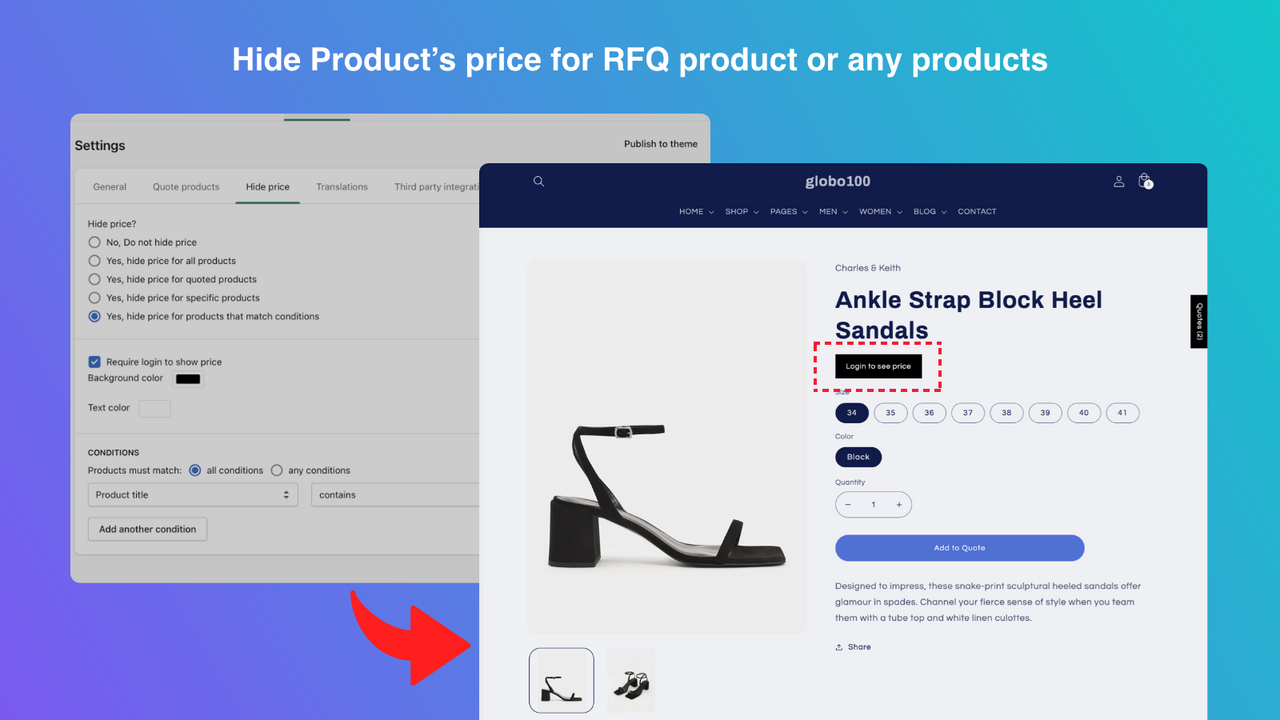 Shopify Richiesta di preventivo, Nascondi prezzo.