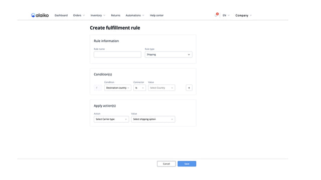 Alaiko Fulfillment Smart Rule Setting