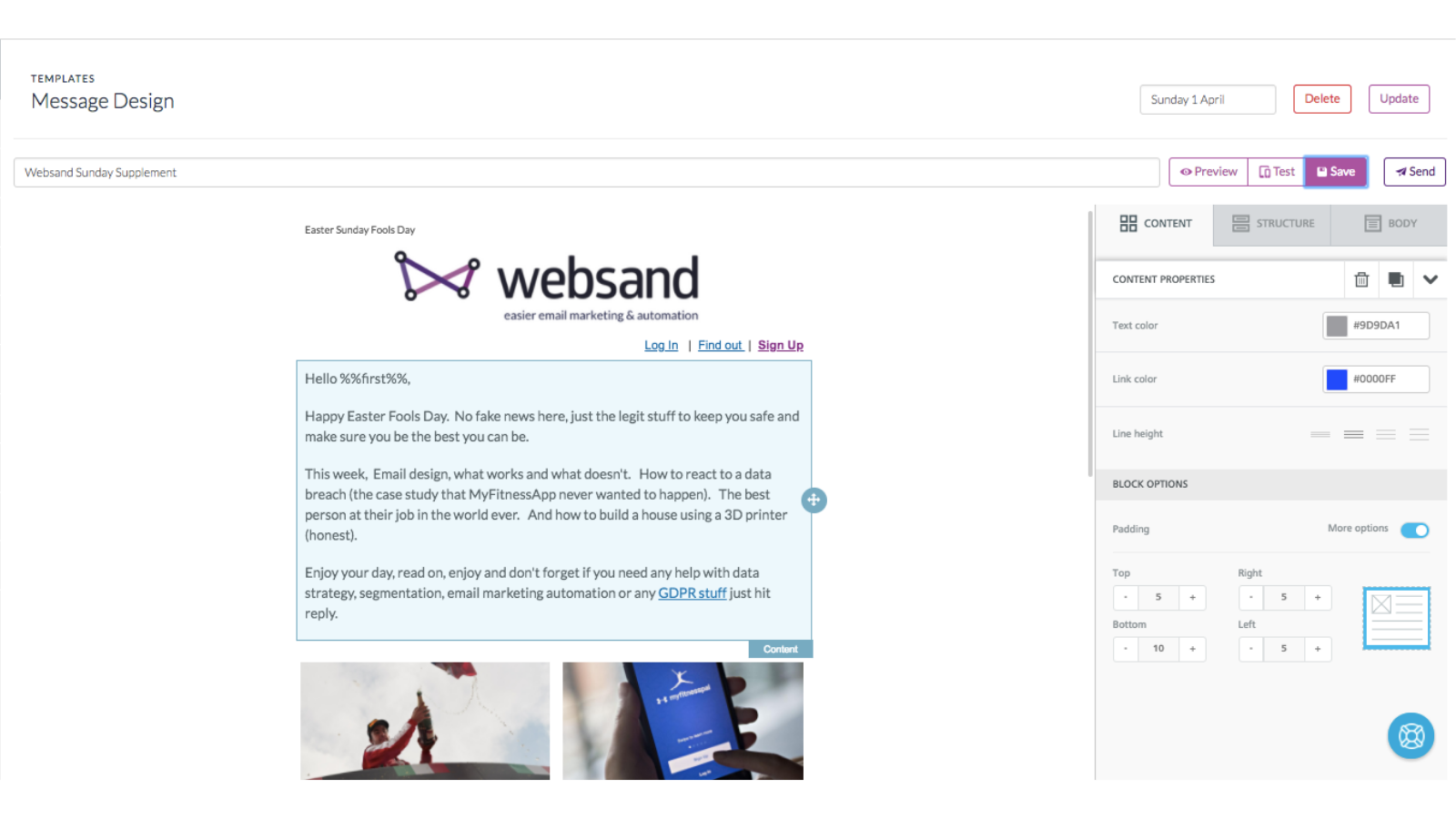 Websand email marketing Screenshot