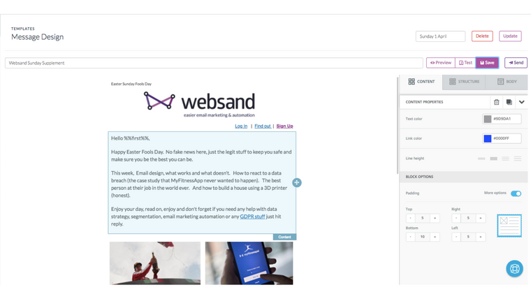 Websand email marketing Screenshot