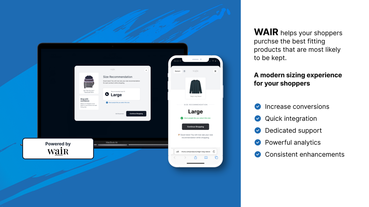 WAIR Size & Fit Recommendation Screenshot