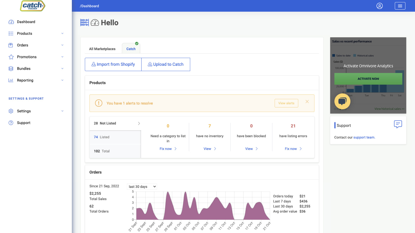 Product and order dashboard