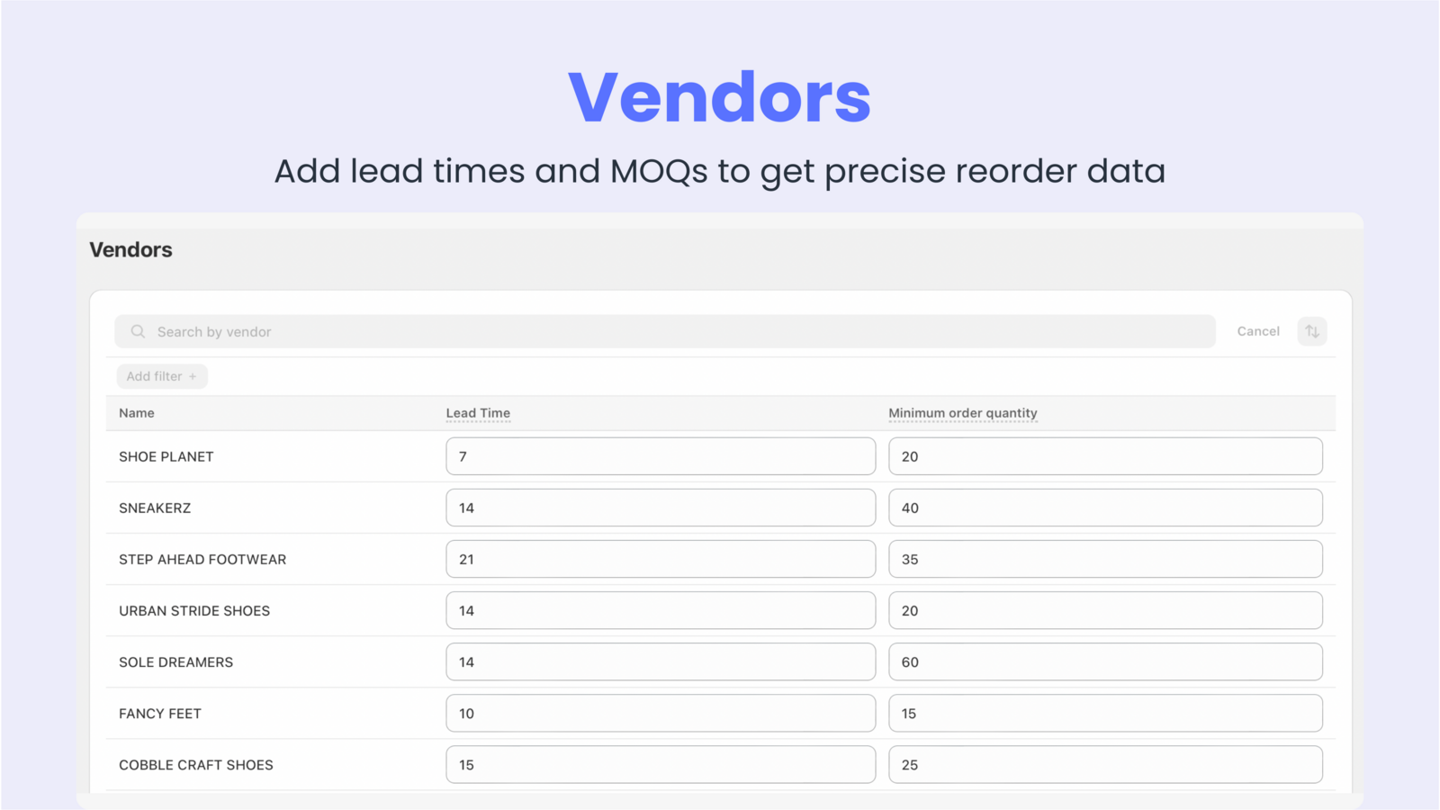 Vendors Page