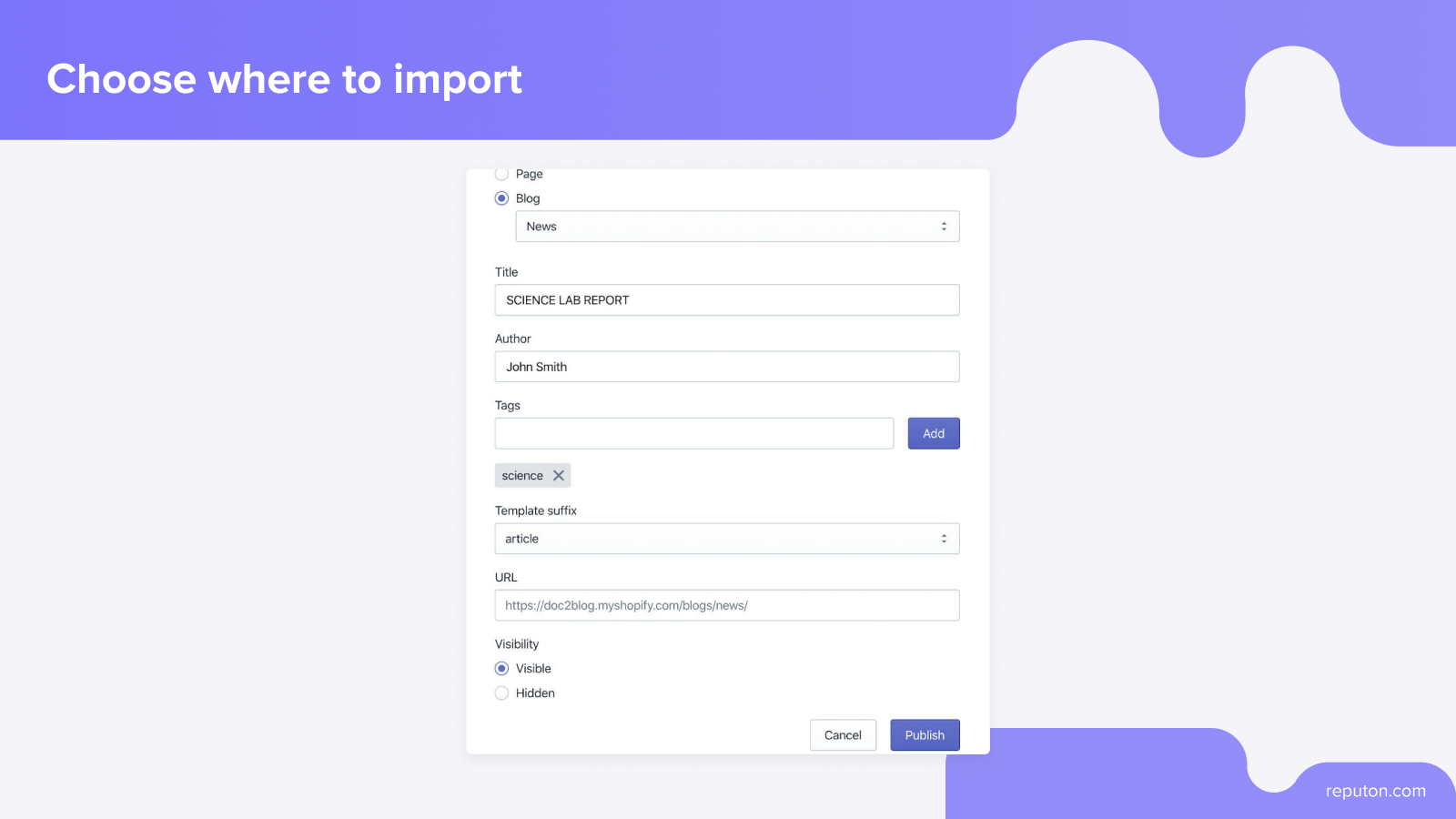 create Shopify blog post form Google Docs