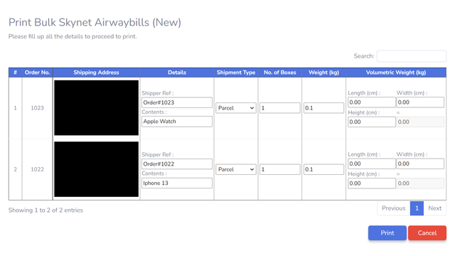 Print Bulk Airwaybill