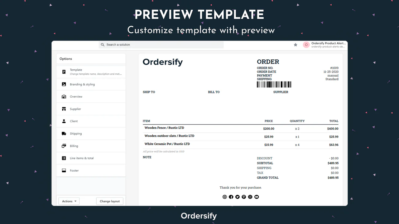 Customize template with preview