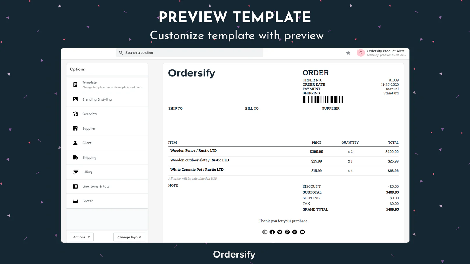 Customize template with preview