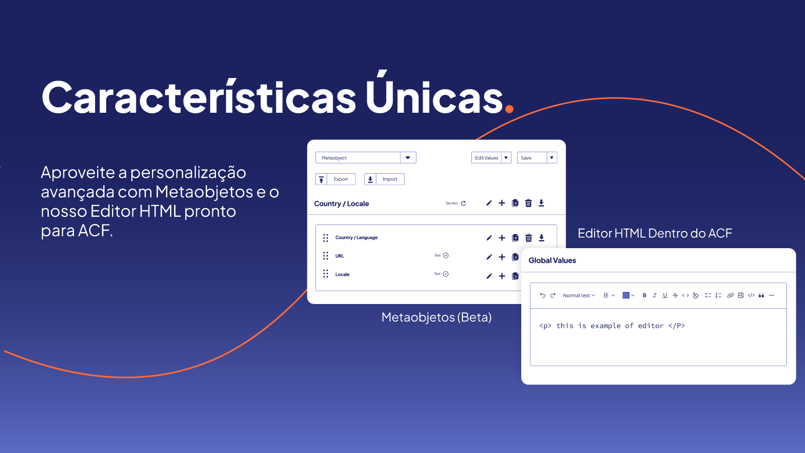 Personalize com Metaobjetos e Editor HTML ACF.