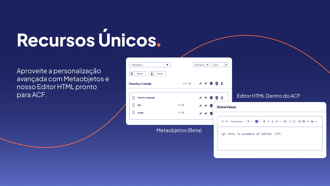 Personalize com Metaobjetos e Editor HTML ACF.