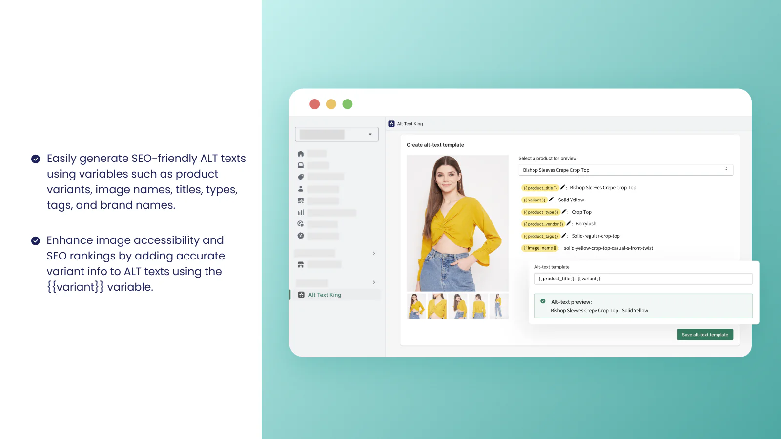 Alt Text King - Texte Alt automatique pour les images de produits de Shopify