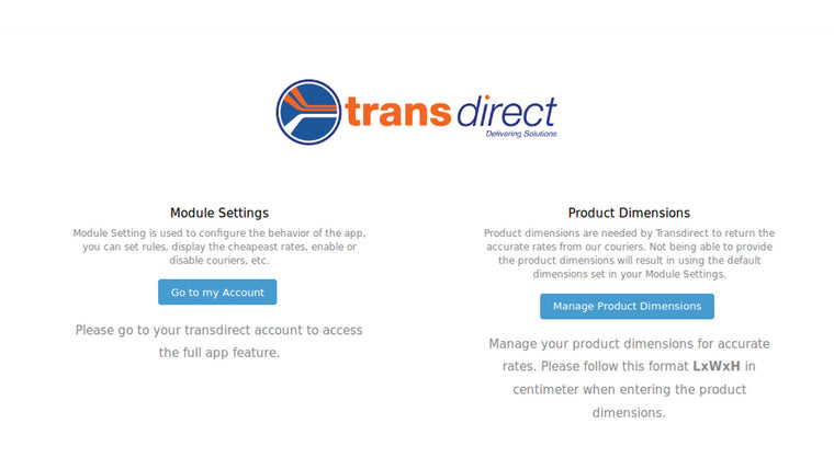 Transdirect Shipping Screenshot