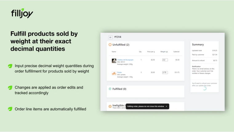 Catch Weight Order Fulfillment Screenshot