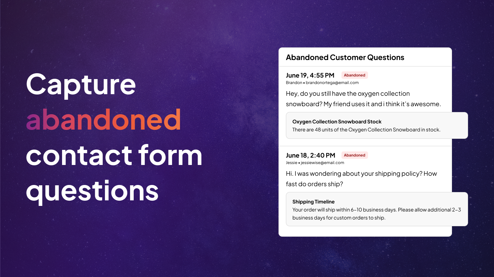 Capture abandoned contact form questions