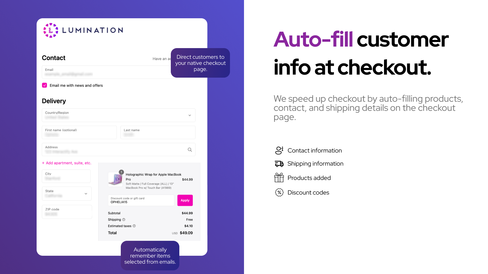 Auto-fill customer info at checkout