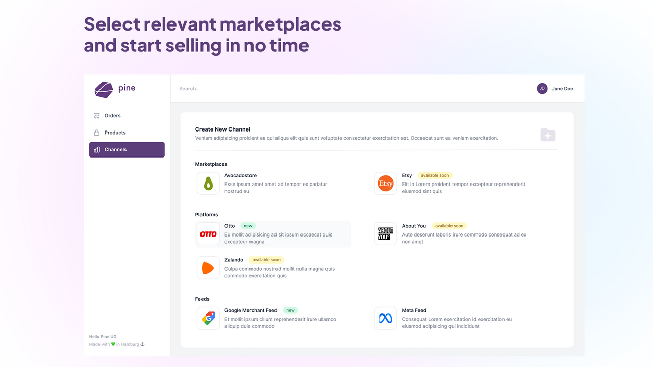 Select relevant marketplaces: Otto, Avocadostore, Etsy & Amazon