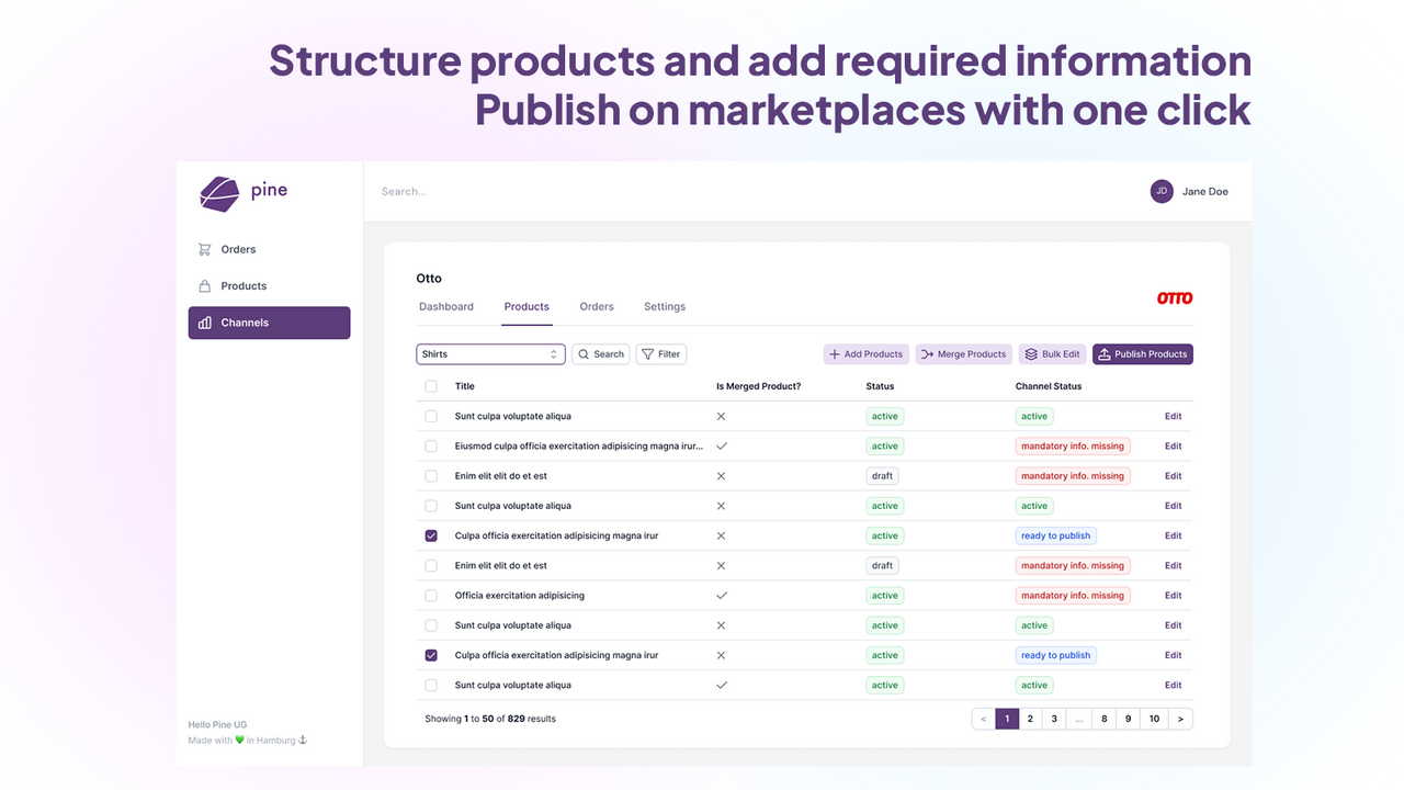 Estructura productos y añade la información requerida. Publícalos.