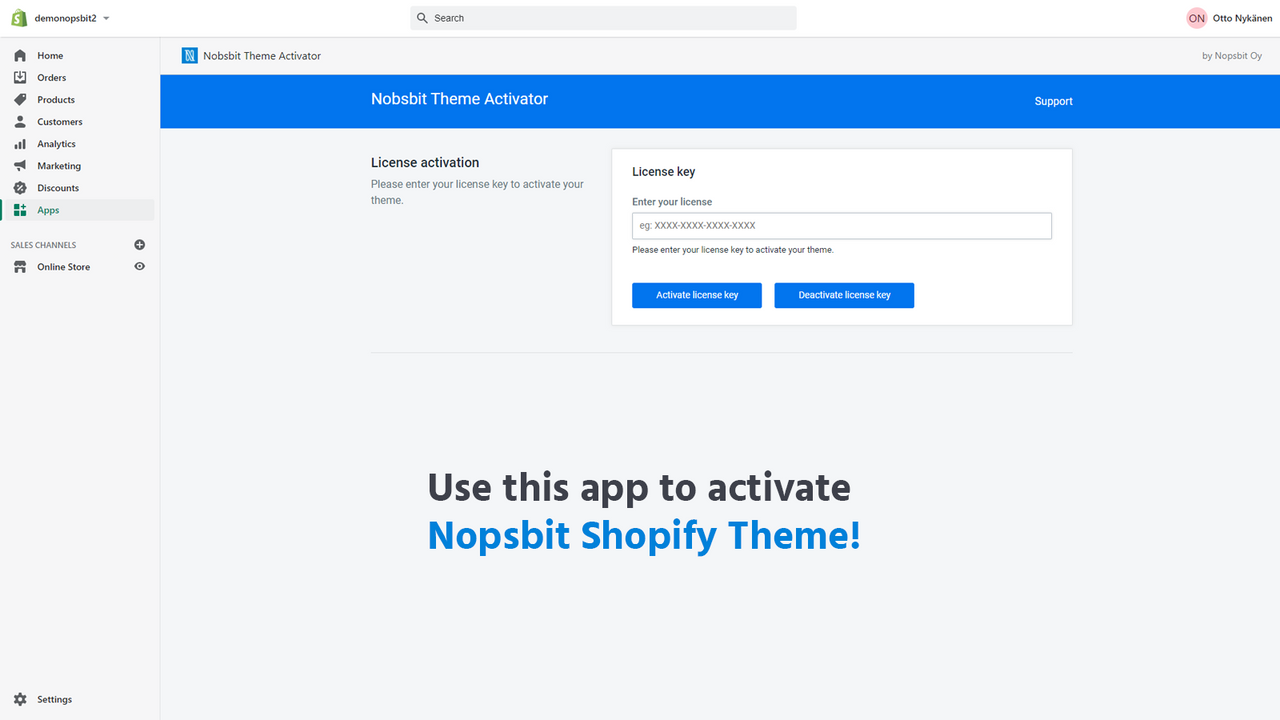 Use this app to activate Nopsbit Shopify Theme