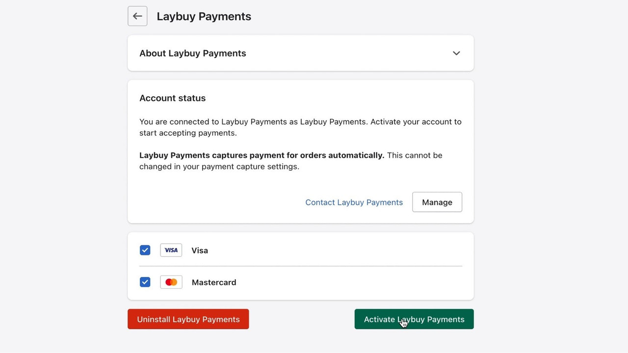 Aktiver Laybuy Payments appen, og du er klar til at gå!
