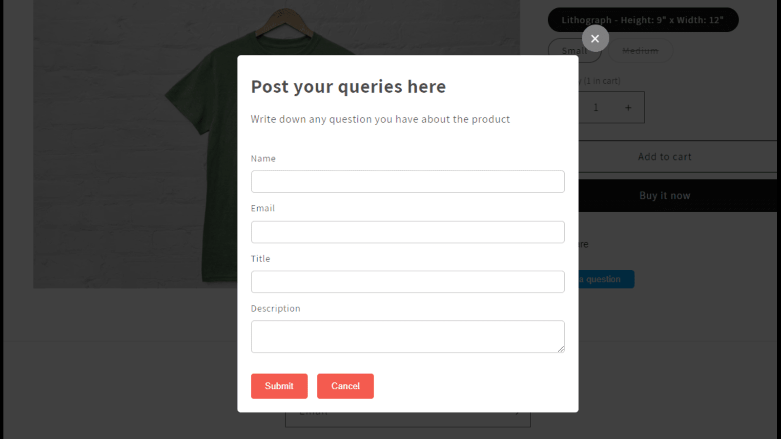 Dynamic query form generated on click of "ask question" button.