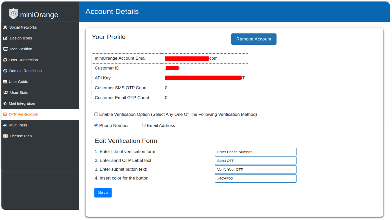 Verificación OTP en teléfono y correo electrónico