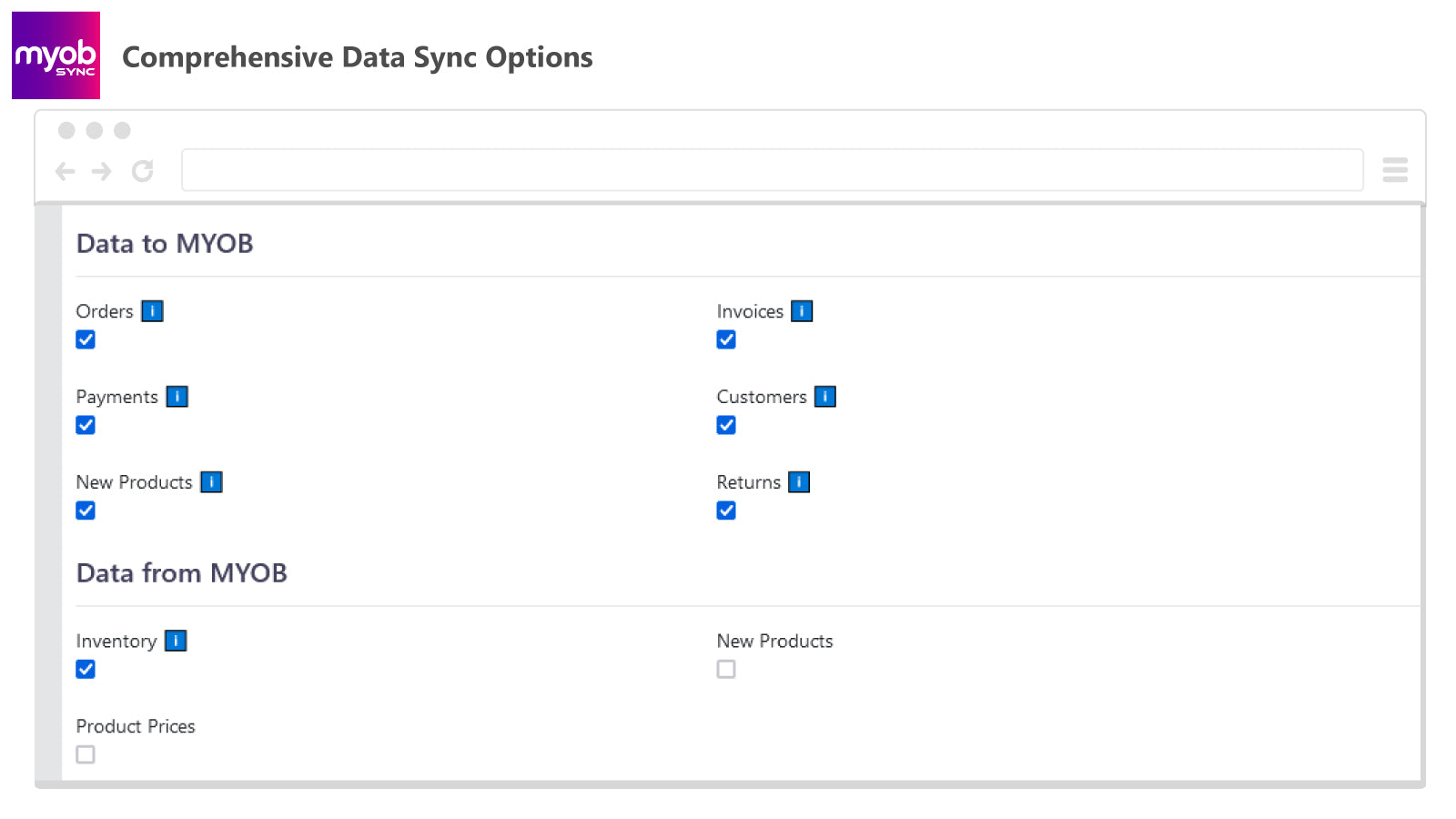 MYOB Sync Screenshot