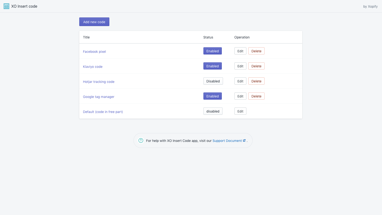 XO Insert Code - Add custom code to <head>, after <body> and before </body>