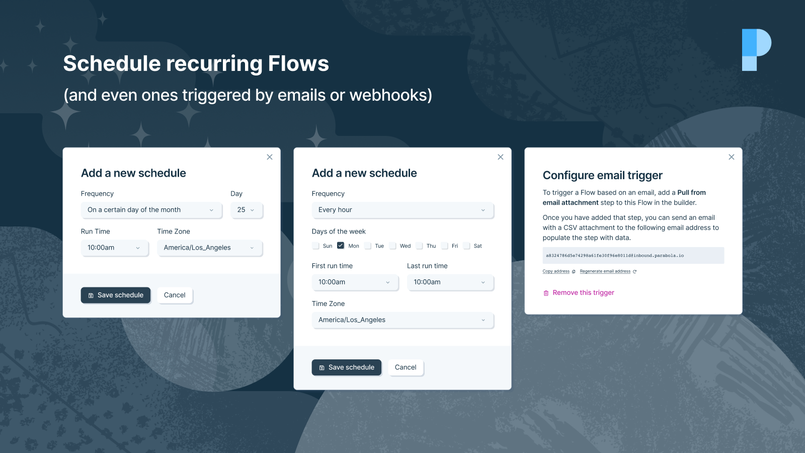 Schedule recurring Flows, and ones triggered by email or webhook