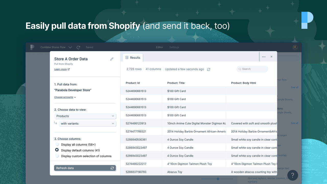 Extrae fácilmente datos de Shopify (y envíalos de vuelta, también)