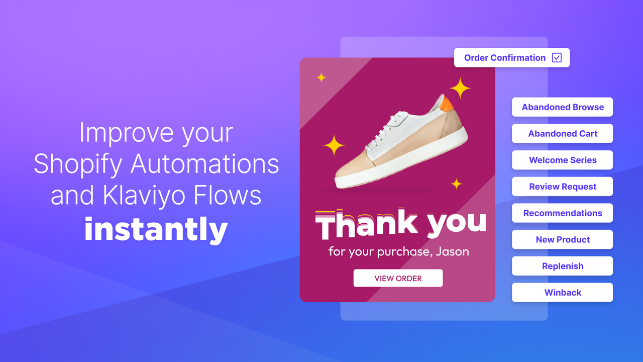 Melhore suas automações Shopify e fluxos Klaviyo instantaneamente