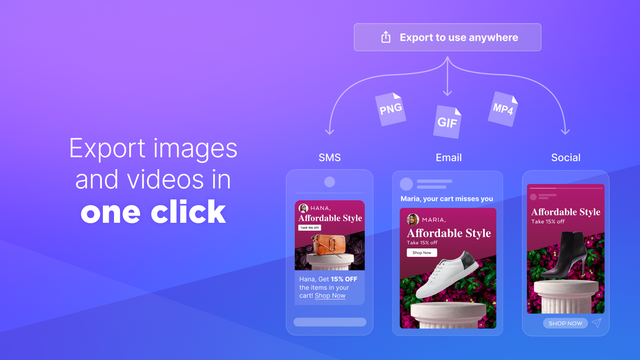Exporte imagens e vídeos com um clique