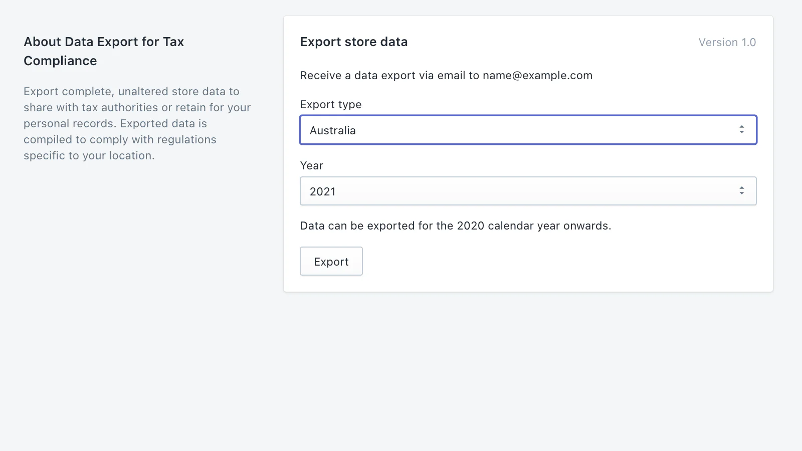 Ability to select different exports and years