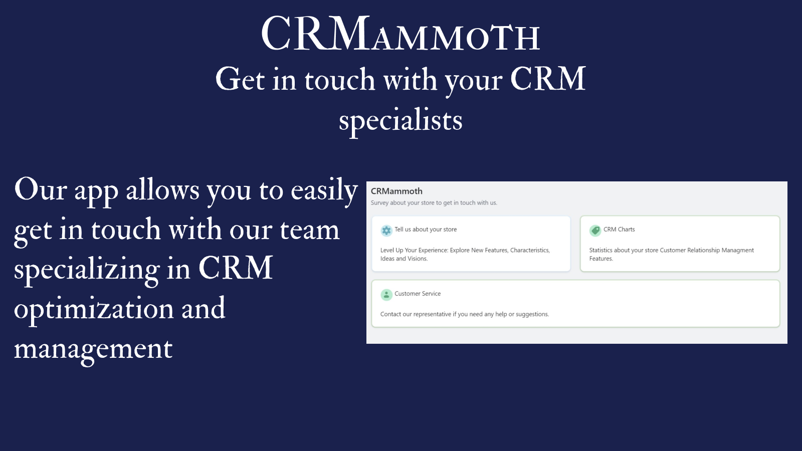 CRMammoth-logotyp och introduktion av funktionalitet