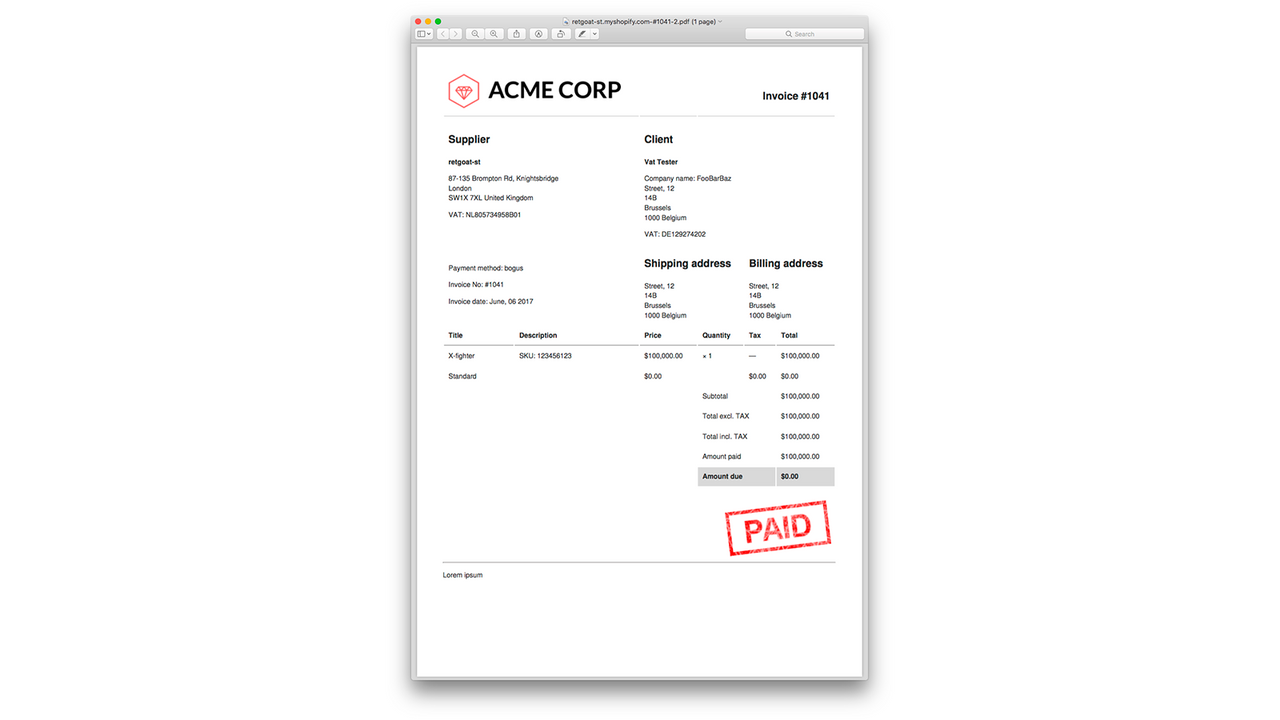 Invoice in PDF