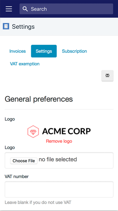 Configurações do aplicativo