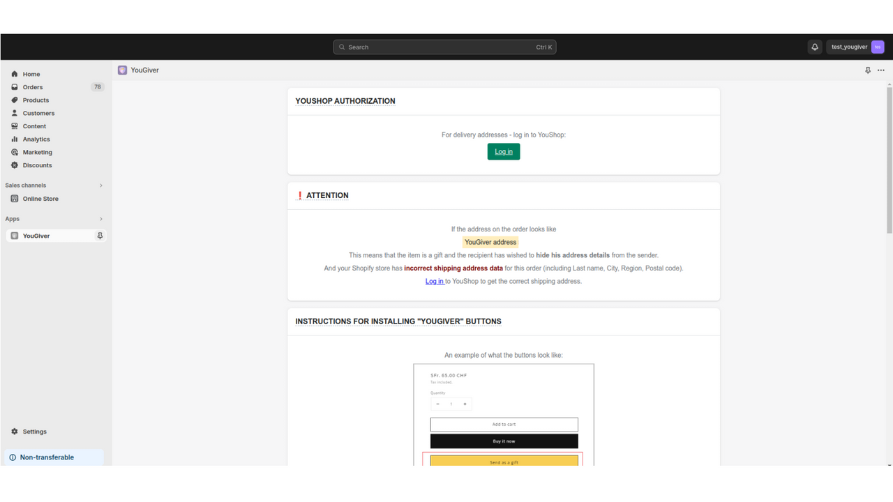 Shopify Admin interface