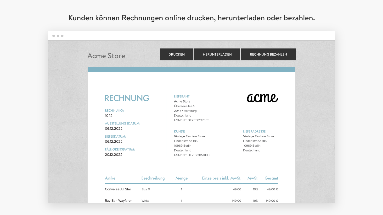 Rechnungen online drucken, herunterladen oder bezahlen