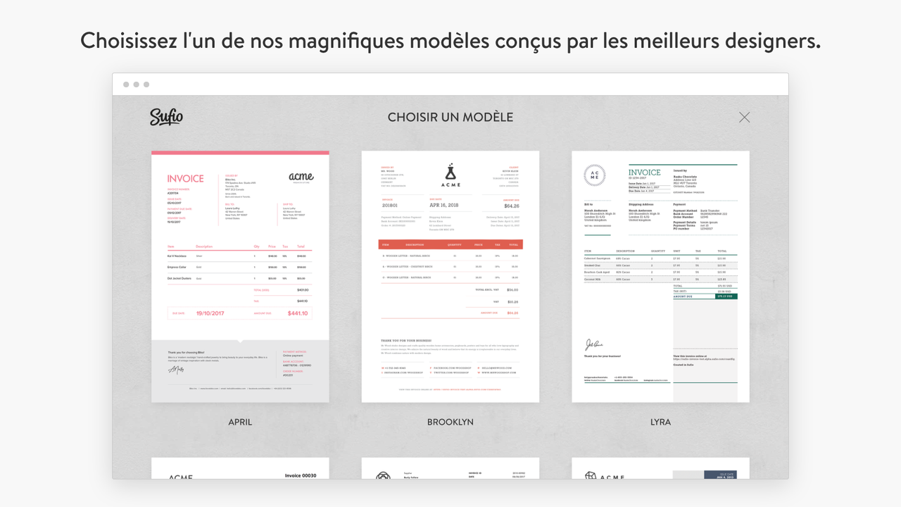 Choisissez un modèle de facture professionnel conçu pour Shopify