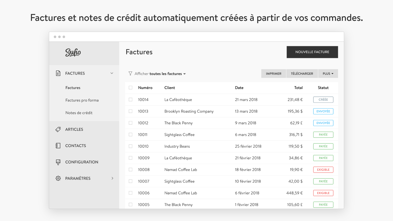 Créer et envoyer automatiquement des factures Shopify