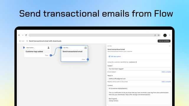 FlowMail – skicka transaktionella e-postmeddelanden från Shopify Flow