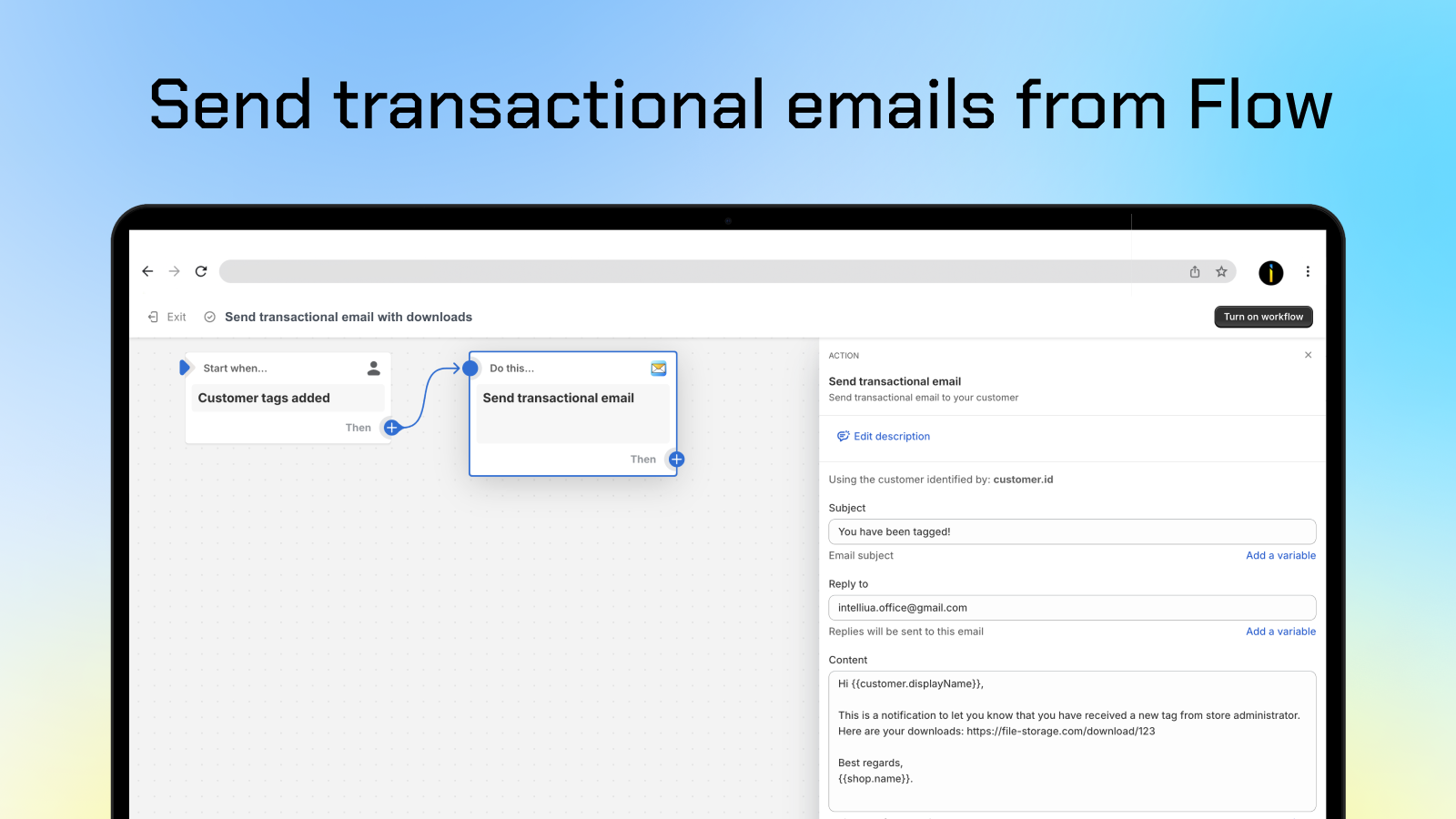 FlowMail – envoyez des e-mails transactionnels depuis Shopify Flow