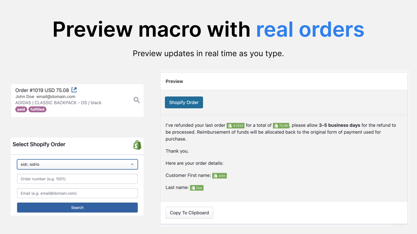 Preview macro with real orders